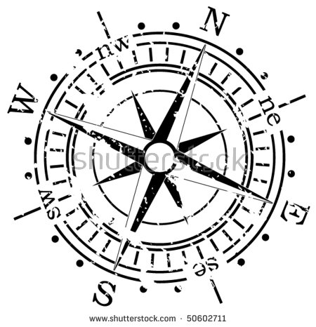 450x466 Vector Black And White Illustration Of Old Compass, Grunge Style