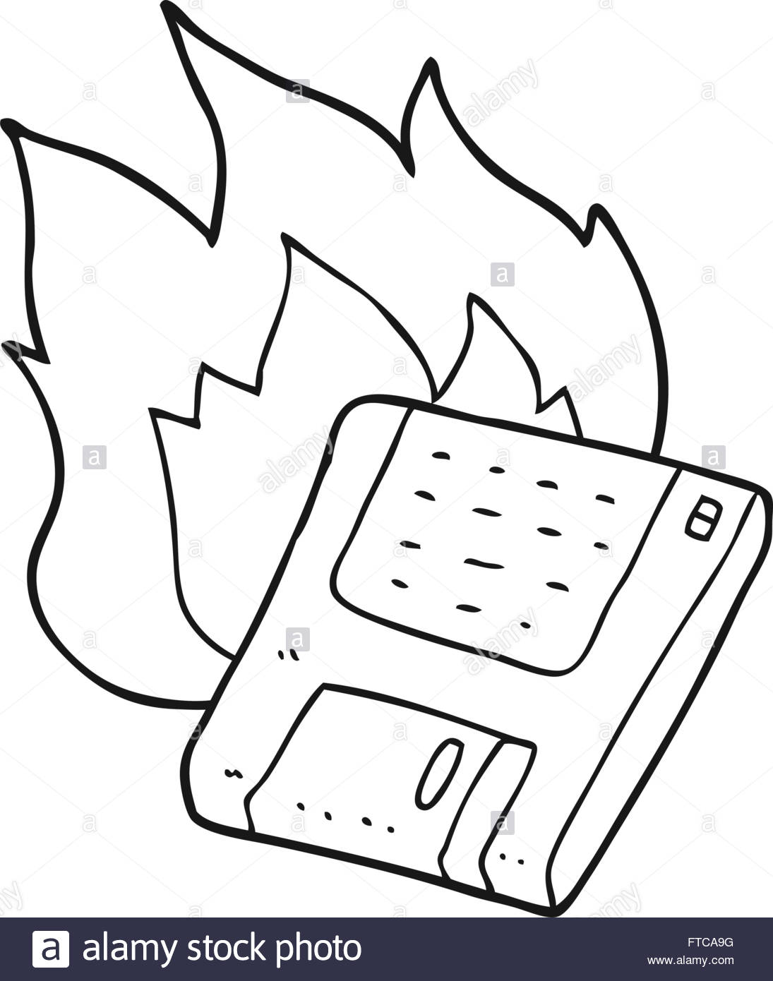 1095x1390 Freehand Drawn Black And White Cartoon Old Computer Disk Burning