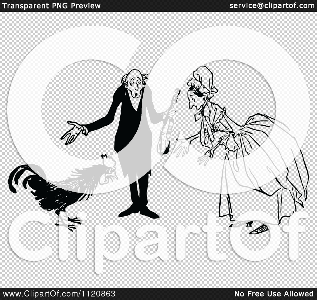 1080x1024 Clipart Of A Retro Vintage Black And White Old Couple And Rooster