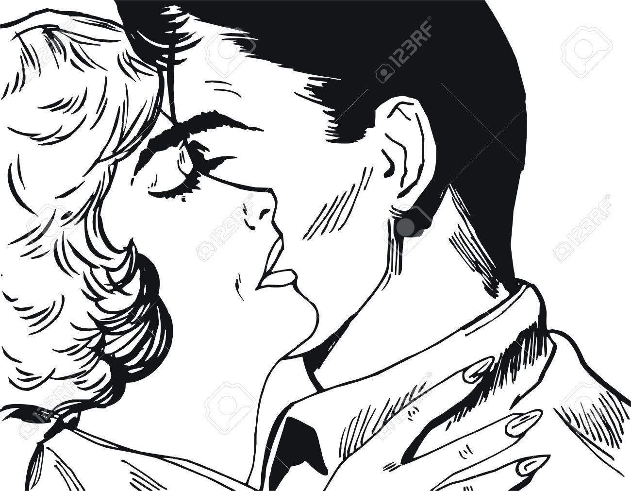 1300x1011 Illustration Of Couple Of Lovers, Drawn With Old Comic Style Stock