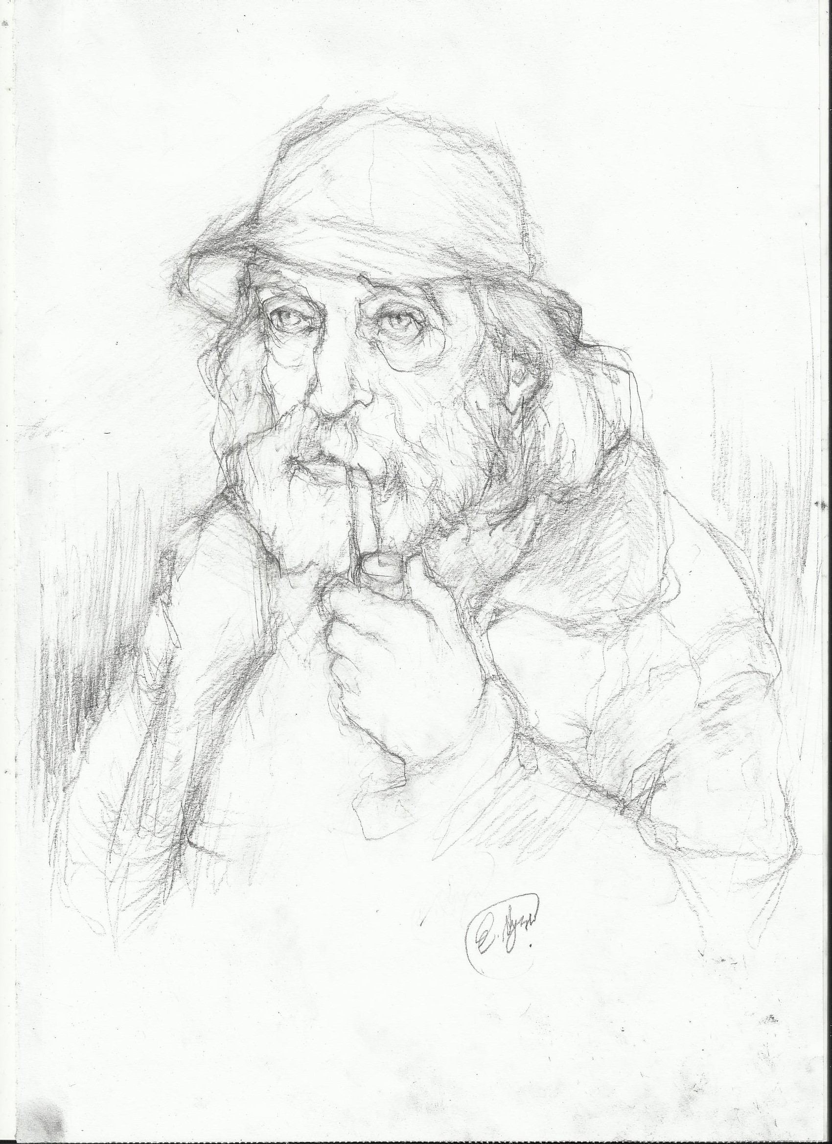 1700x2338 Old Man Drawing Nightwithdeer