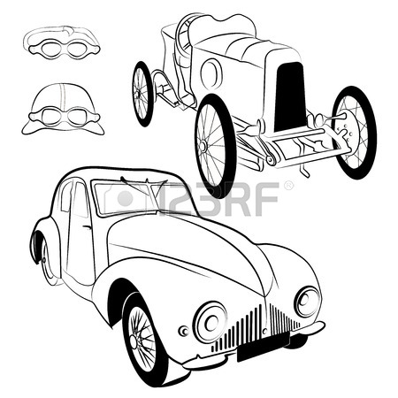 450x450 Old Retro Car Side View Vintage Drawing Style. Vector Illustration