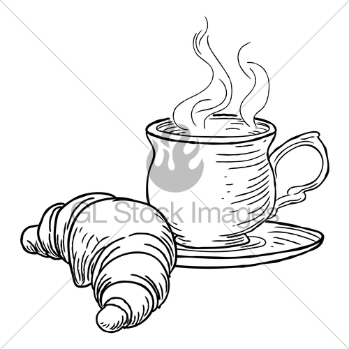 500x500 Cup Of Tea And Croissant Vintage Retro Style Gl Stock Images