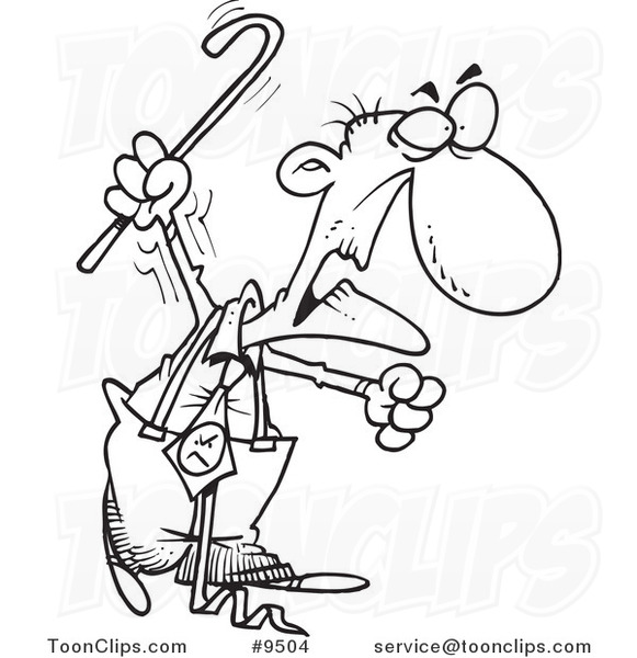 581x600 Cartoon Black And White Line Drawing Of A Grumpy Old Guy Waving