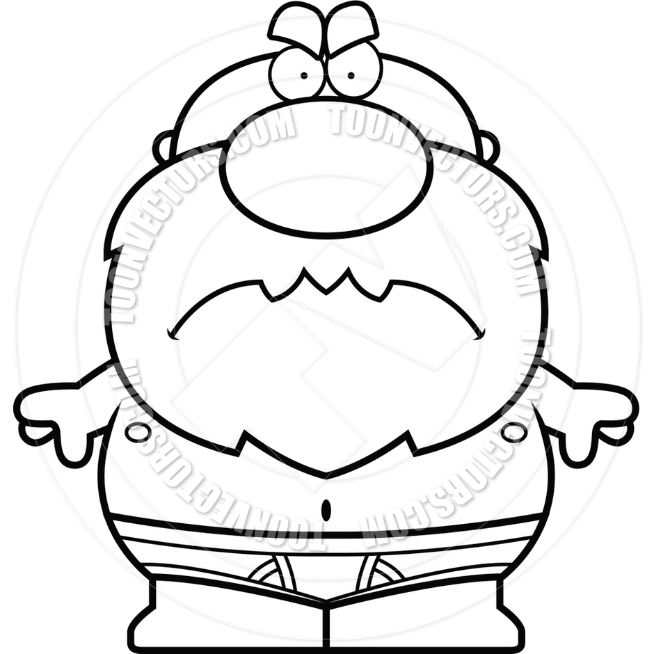 940x940 Cartoon Underwear Old Man Angry (Black And White Line Art) By Cory