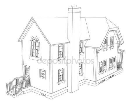 449x356 Old House In Victorian Style. Illustration On White Background