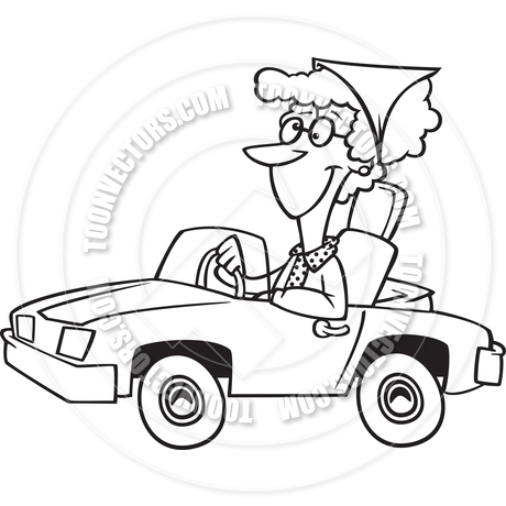 460x460 Cartoon Little Old Lady Driver (Black And White Line Art) By Ron