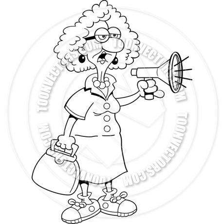 460x460 Cartoon Old Lady With A Megaphone (Black Amp White Line Art) By