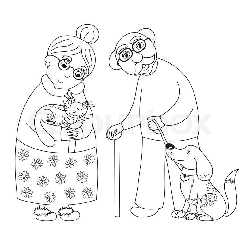 800x800 Cute Darling Grandmother And Grandfather, Granny With Cat And Old