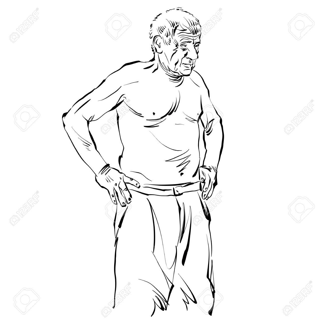 1300x1300 Hand Drawn Illustration Of An Old Man, Black And White Drawing