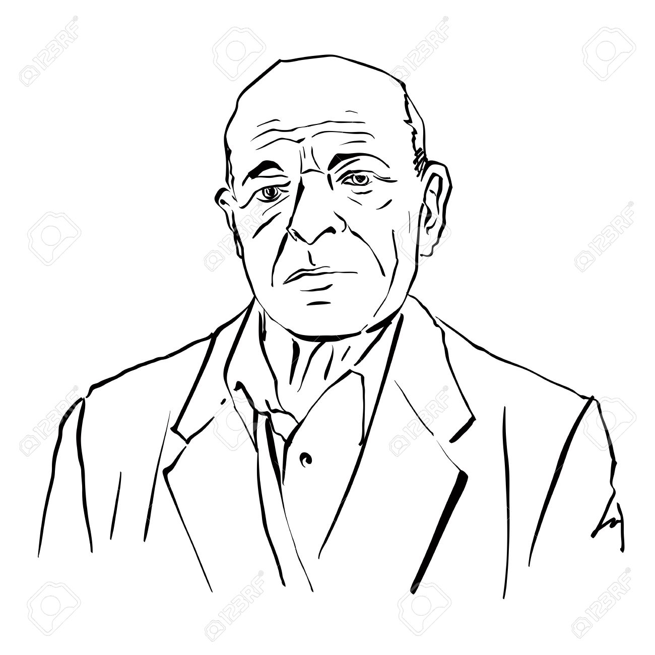 1300x1300 Hand Drawn Illustration Of An Old Man On White Background, Black