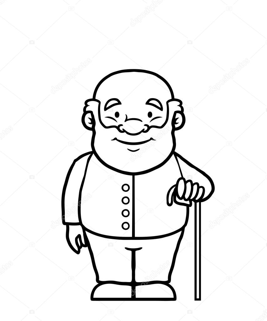853x1024 Black And White Old Man Holding A Cane Stock Vector Noedelhap