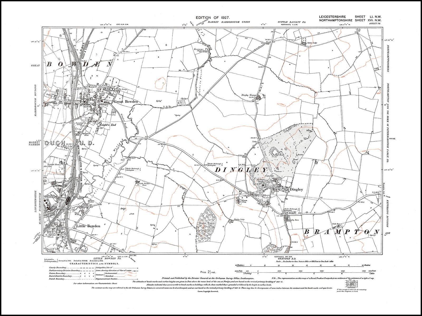 1600x1200 Old Map 1927 Great Bowden, Little Bowden Old Towns Maps