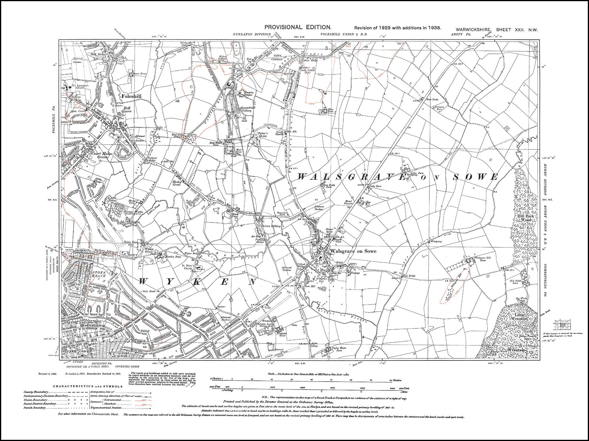 2000x1500 Old Map Of Coventry Stoke Heath, Walsgrave On Sowe, Foleshill 1938