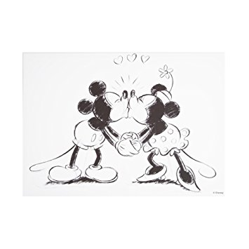 355x355 Disney Retro Mickey Amp Minnie Black Amp White Sketch Kissing Canvas