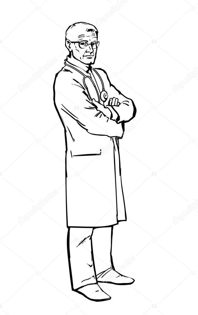 645x1024 Old Male Doctor Standing Arms Crossed Stock Vector Sabelskaya