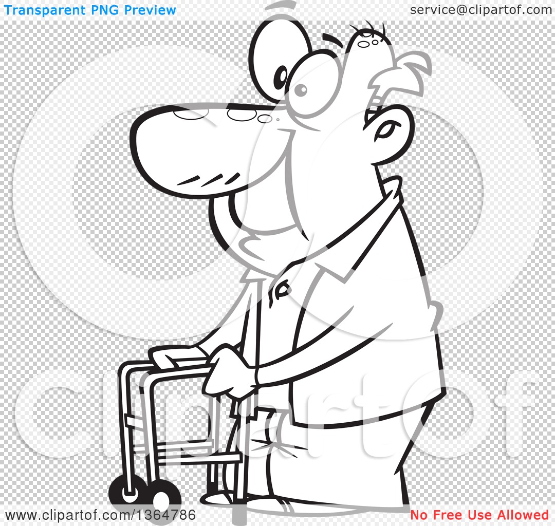 1080x1024 Cartoon Clipart Of A Black And White Happy Old Man Using A Walker