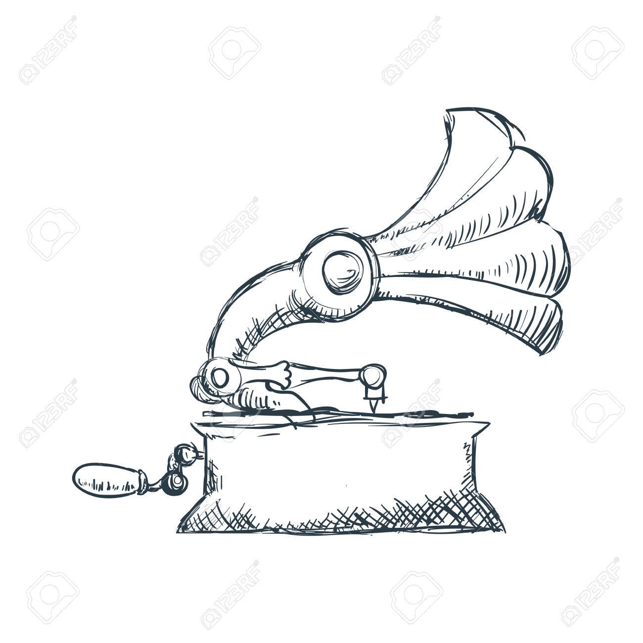 1300x1300 Gramophone Vintage Draw Icon Vector Illustration Graphic Design
