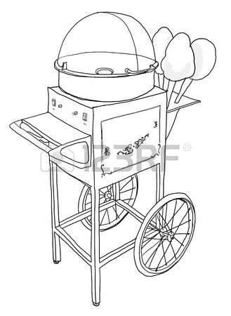 329x450 Cotton Candy Cart Old Fashioned Line Art Stock Photo, Picture