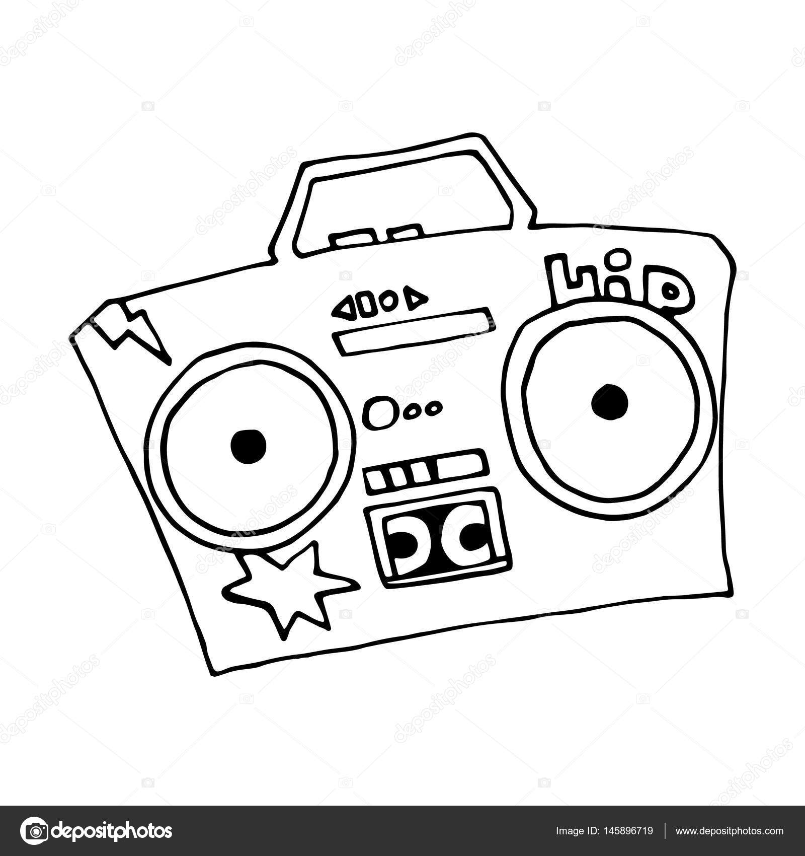 1600x1700 Ghetto Blaster Boombox Sketch Drawing On White Background. Vector