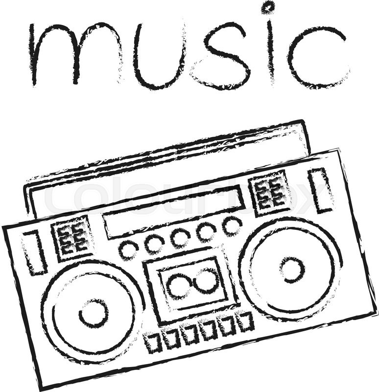 774x800 Boombox, Vector, Drawing, Illustration, Retro, Sketch Stock