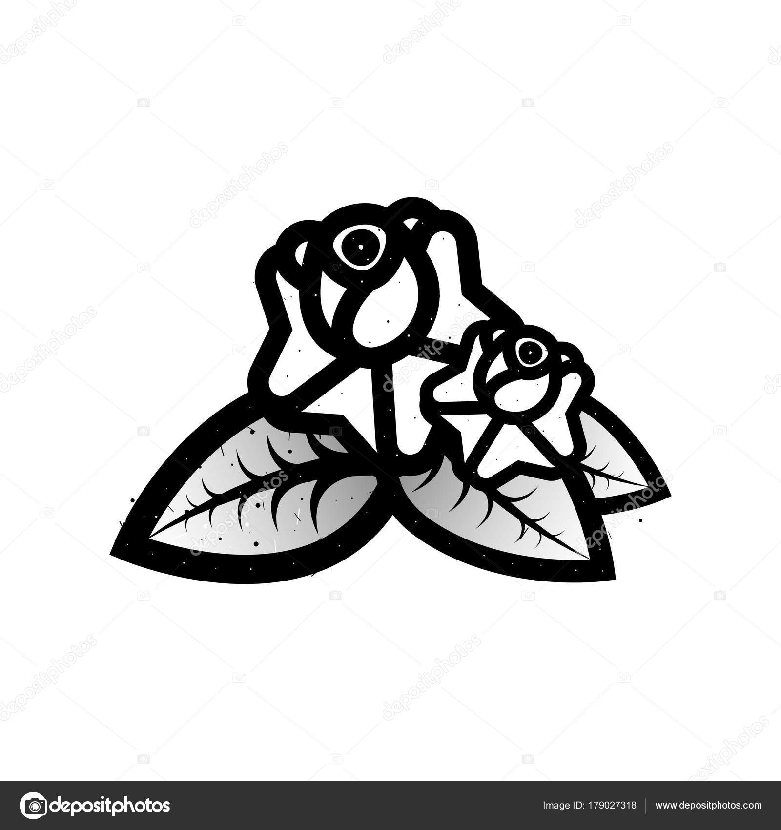 1600x1700 Old School Black White Tattoo With Rose. Stock Vector