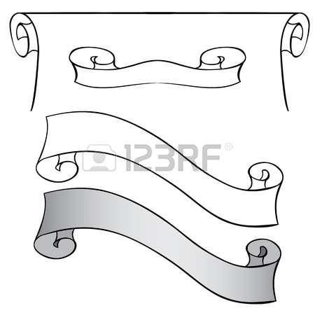 450x450 Vector Set Of Scrolls And Ribbons. Hand Drawing Royalty Free