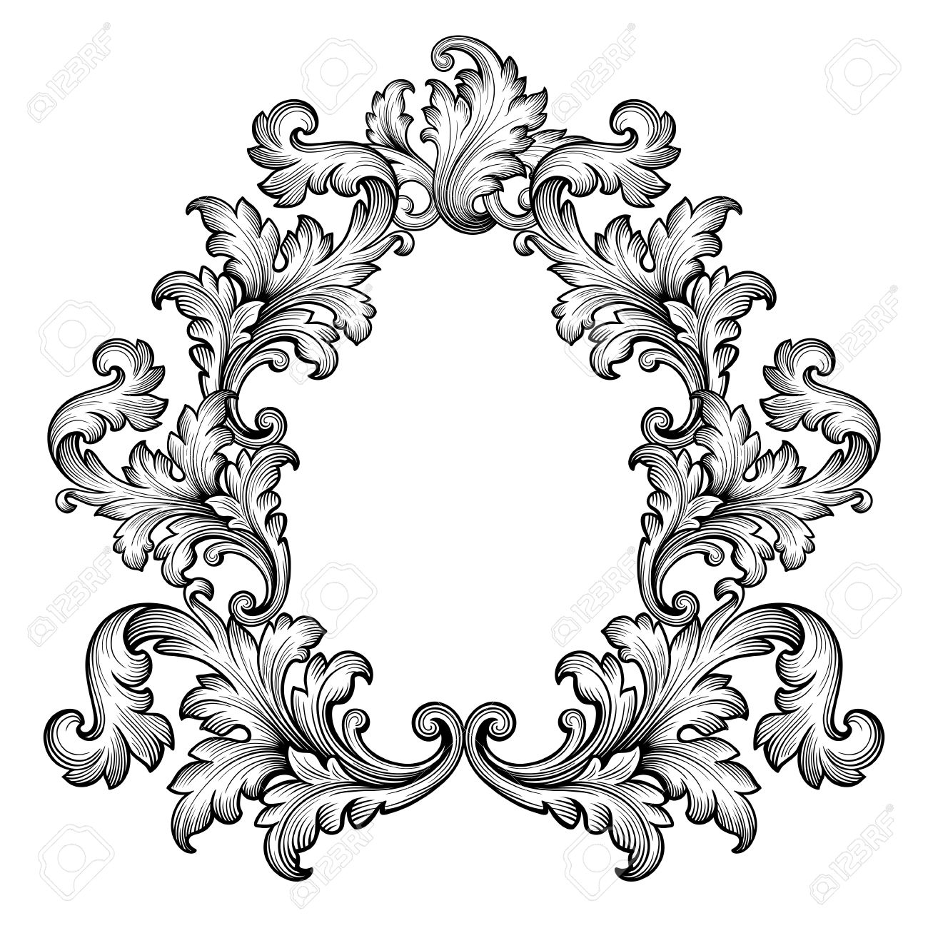 1300x1300 Vintage Baroque Frame Scroll Ornament Engraving Border Retro