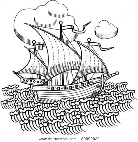 450x463 Stock Vector Drawing Old Sailing Ship Designed As Woodcut 82092022