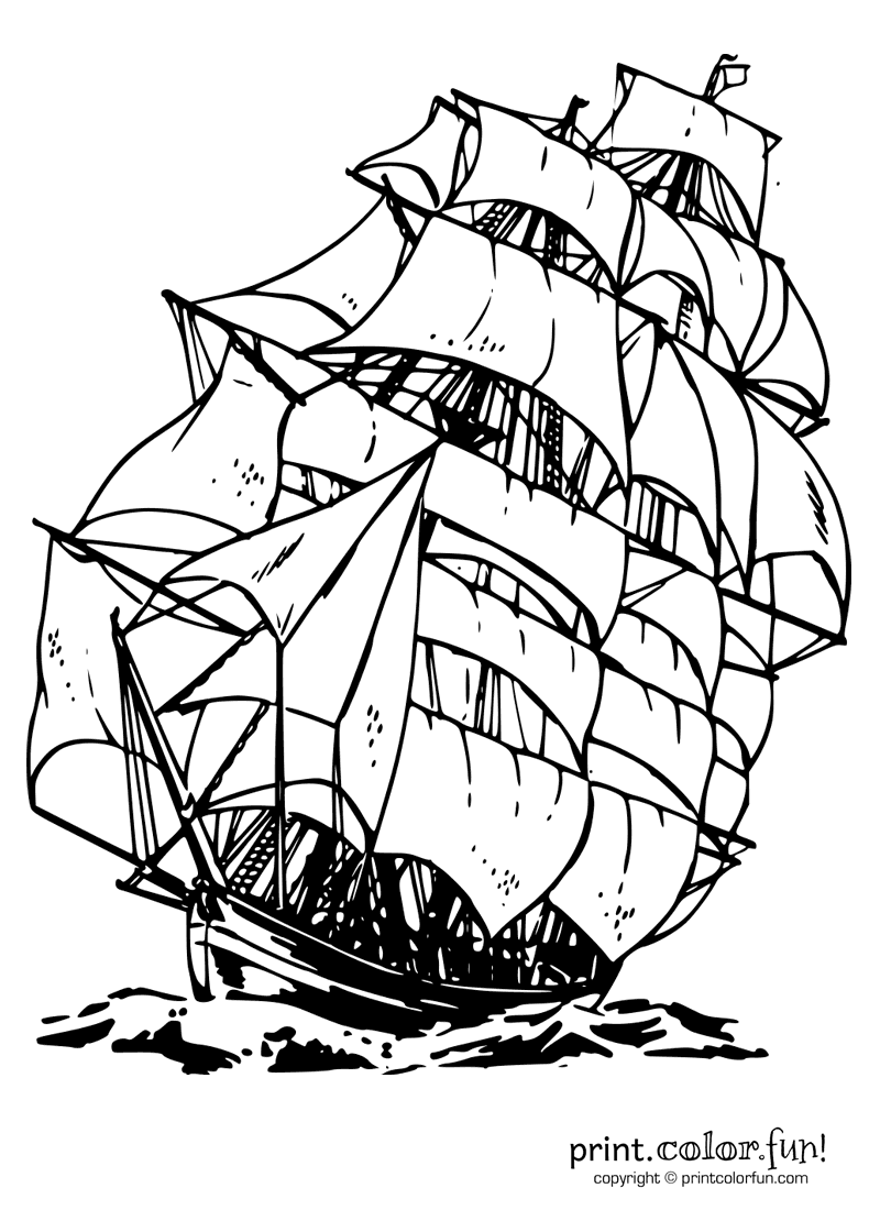 800x1100 Clipper Ship Coloring Page