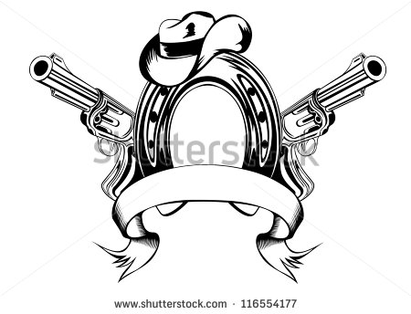 450x344 Vector Illustration Two Revolvers, Horse Shoe And Cowboy's Hat