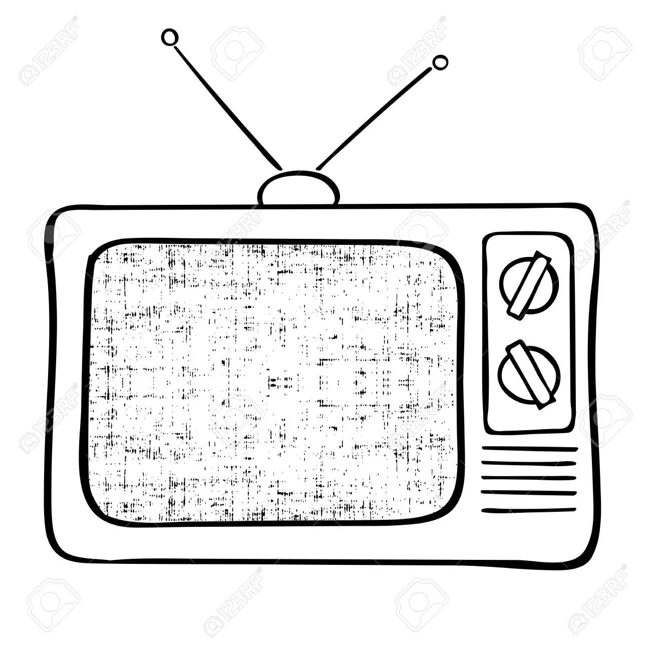 1300x1300 Old Tv Set Hand Drawn Vector Illustration. Vintage Grunge