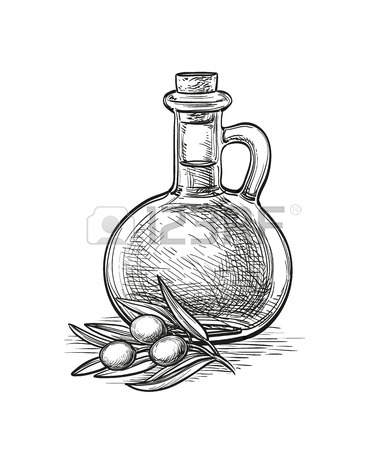 388x450 Bottle With Olive Oil. Vector Isolated Objects. Hand Drawn Poster