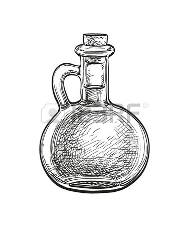 377x450 Chalk Sketch Of Olive Oil Bottle On Blackboard Background. Hand