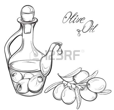 450x434 Hand Drawn Olive Oil And Olive Branch. Black And White Vector