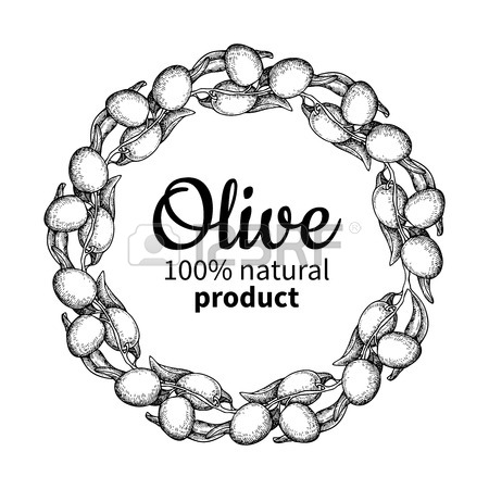 450x450 Olive Wreath. Hand Drawn Vector Illustration Of Branch With Food