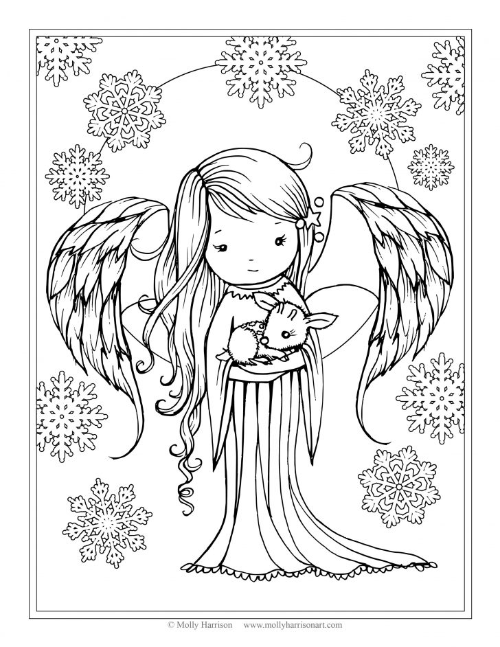 728x942 Coloring Vector Illustration Zen Tangle Angel Girl With Flowers