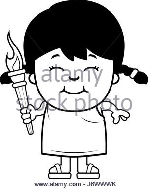 300x382 A Cartoon Illustration Of A Greek Girl Holding The Olympic Torch