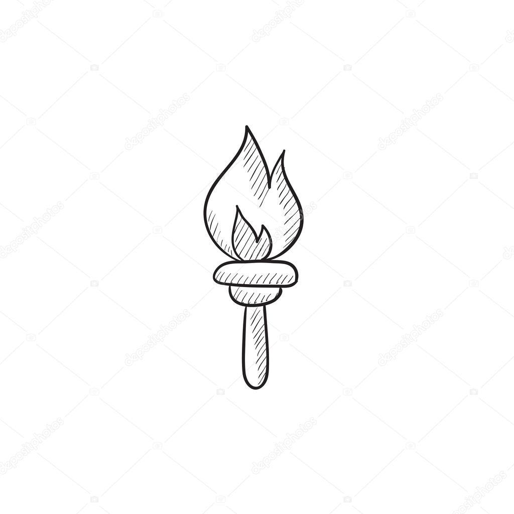 1024x1024 Burning Olympic Torch Sketch Icon. Stock Vector Rastudio
