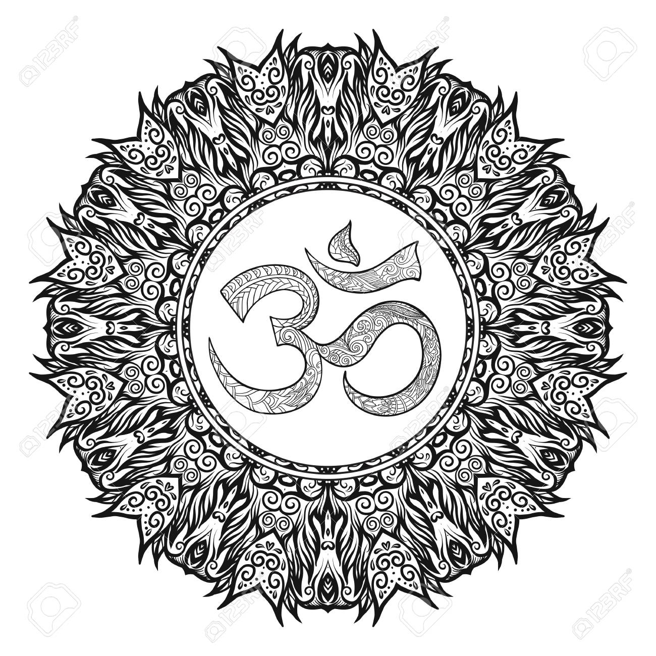 1300x1300 Deco Mandalawith Om Sign, Patterned Design Element, Ethnic Amulet