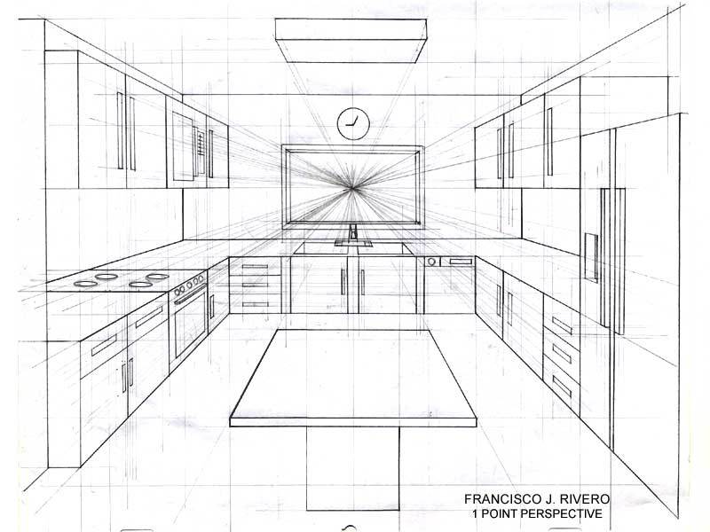 800x600 One Point Perspective Living Room Drawing
