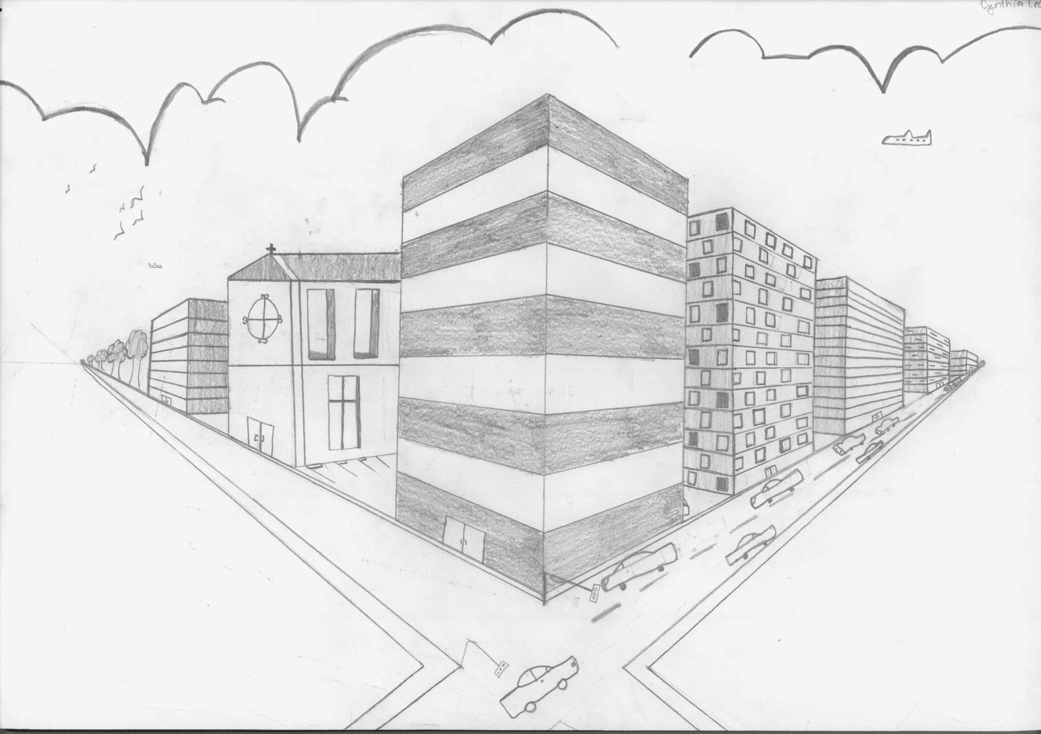 One Point Perspective City Drawing at GetDrawings | Free download