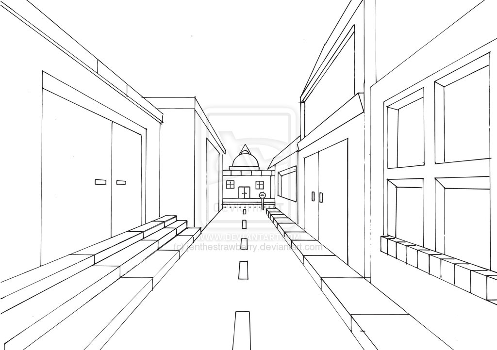 1024x722 Street View In One Point Perspective By Jenthestrawberry Art