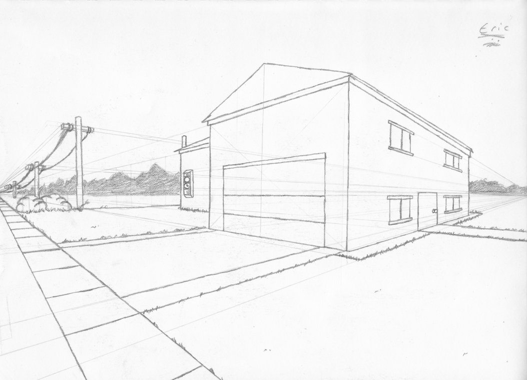 1053x759 Two Point Perspective Drawing Easy Simple 2 Point Perspective