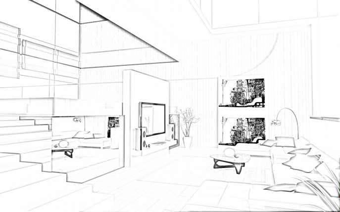 687x429 Living Room Living Room Drawing Step By Best One Point
