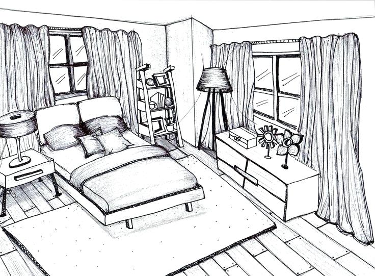 736x541 Bedroom Perspective Drawing Example Room In 1 Point Perspective