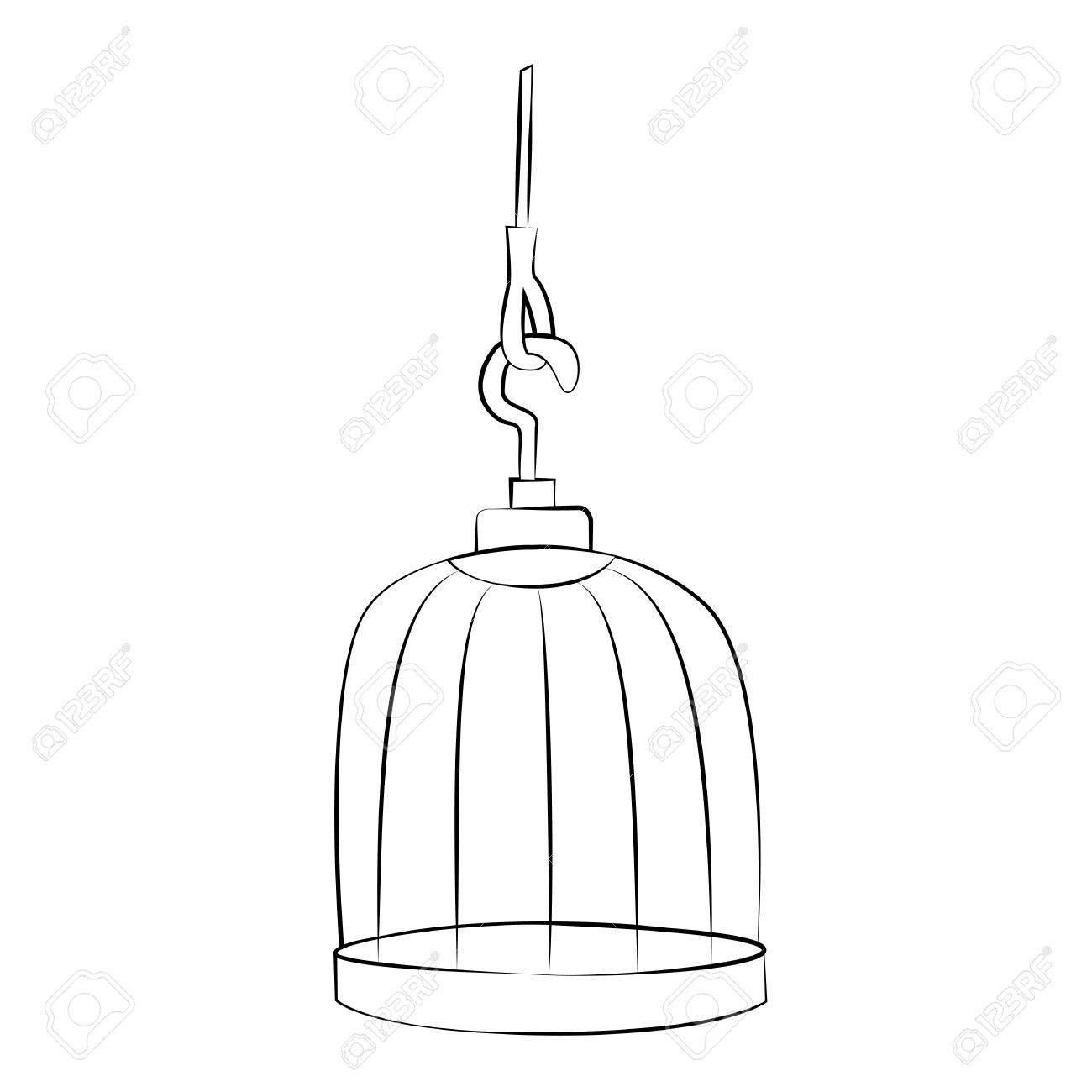 1300x1300 Black Outline Vector Bird Cage On White Background. Royalty Free
