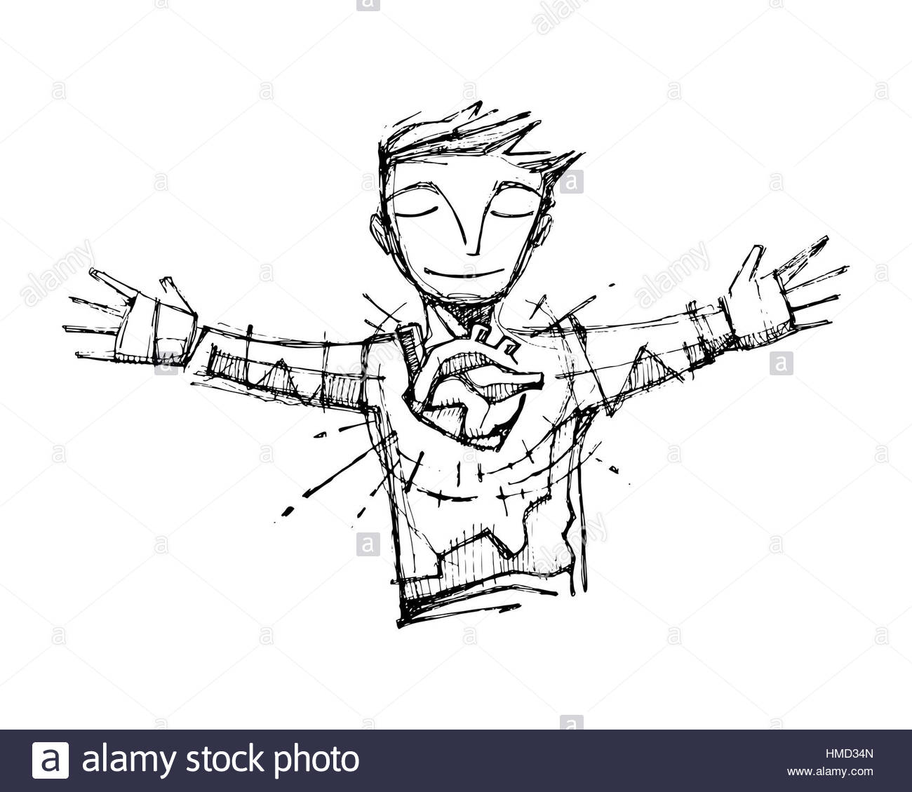 1300x1129 Hand Drawn Vector Illustration Or Drawing Of A Happy Man With Open