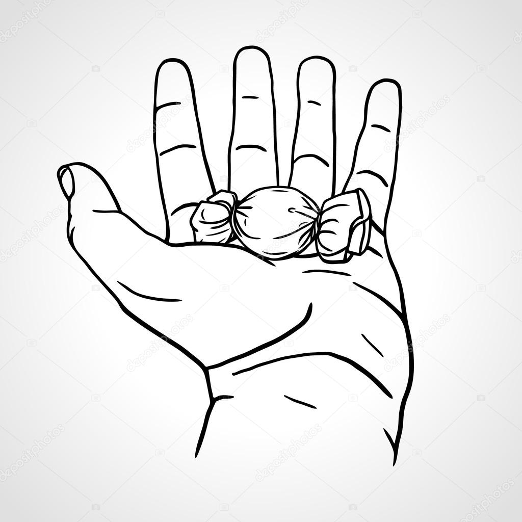 1024x1024 Hand Holding Chocolate Candy. Open Hand Offers A Wrapped Candy