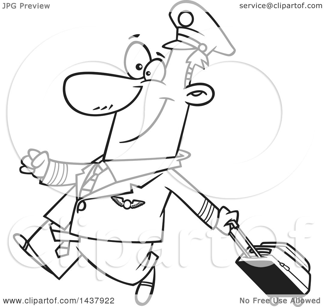 1080x1024 Clipart Of A Cartoon Black And White Lineart Male Airline Pilot